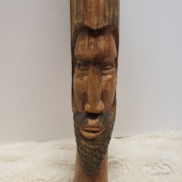 vintage Hand Carved Wood Tiki Totem Style Bearded Man Sculptural Art 15" Tall - Picture 2 of 8